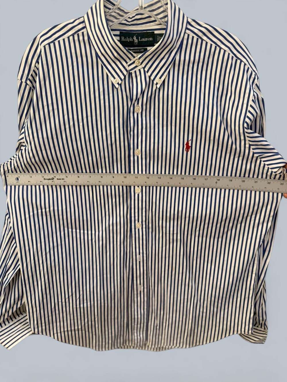 Ralph Lauren Men's Classic Fit Blue and White Striped Long-Sleeve Button-Down Sh - Picture 10 of 11